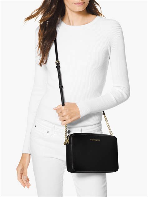 michael kors black jet set crossbody large|Michael Kors large saffiano crossbody.